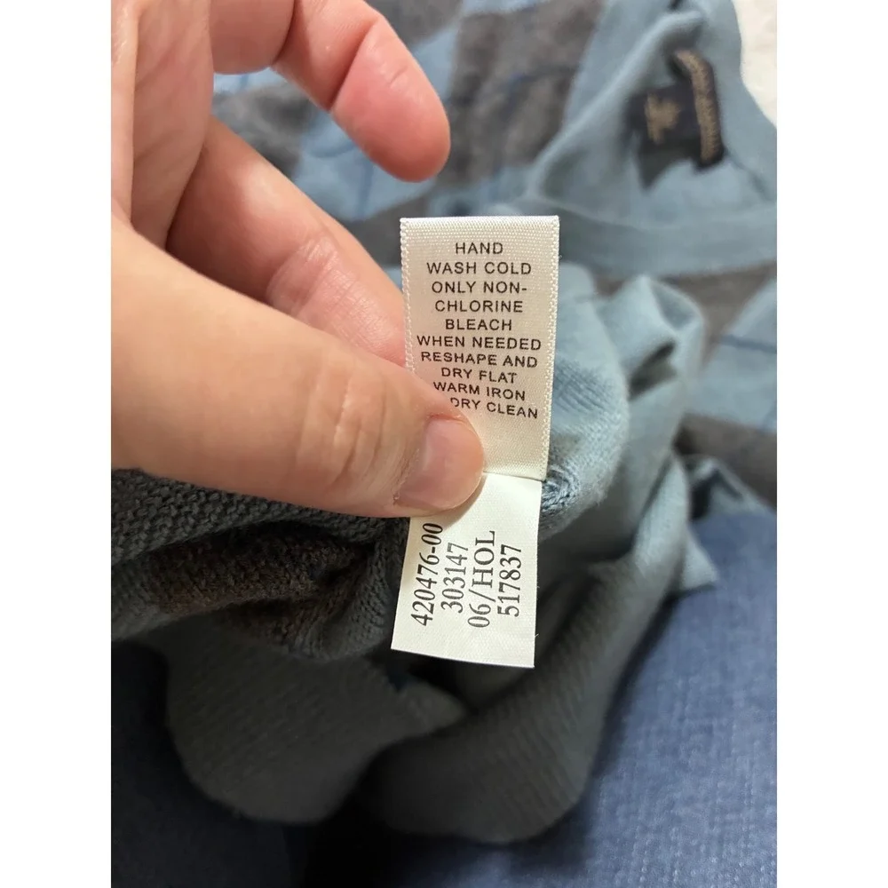 Banana Republic Mens Blue Argyle Merino Wool V-Neck Sweater Vest Large